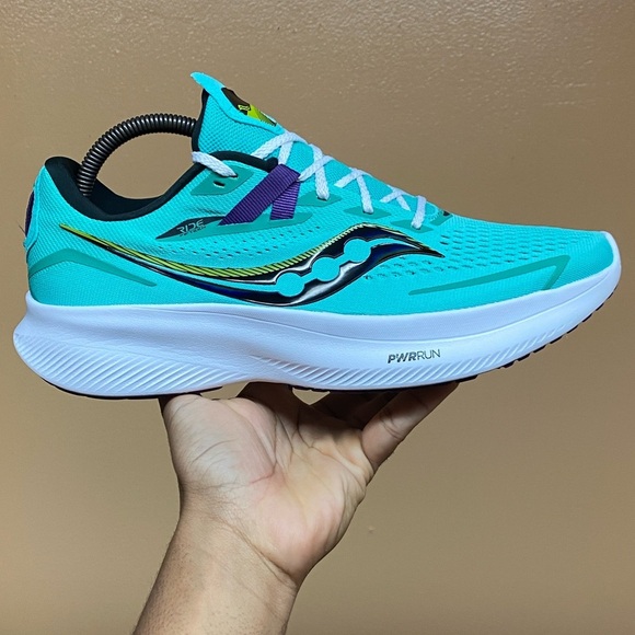 Saucony Ride 15 “Cool Mint Purple Volt Black White” Size 10.5 - Picture 7 of 17